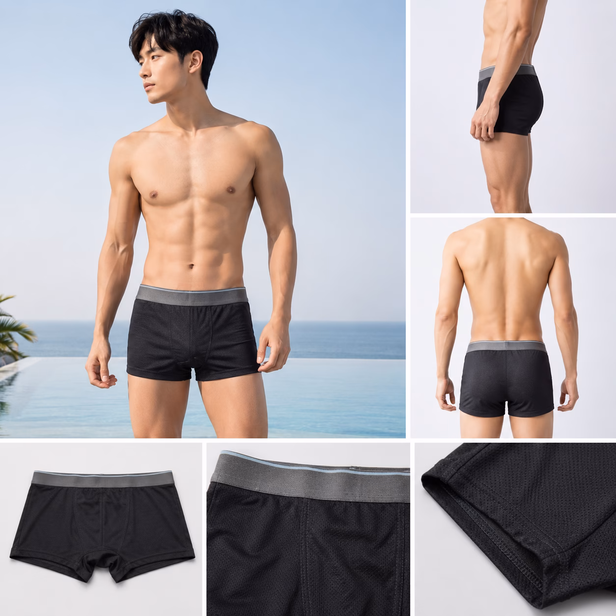 Men's black boxer briefs wholesale bulk stocklot front view