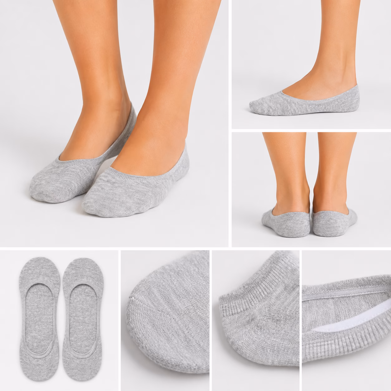 Neat factory bulk stack layout of women's no-show cotton liner socks in 7-pair value